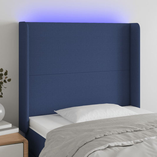 Hoofdbord LED 93x16x118/128 cm stof blauw is nu te koop bij PeponiXL, paradijselijk wonen!