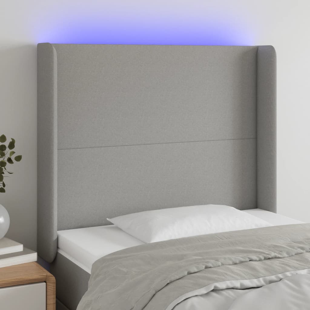 Hoofdbord LED 103x16x118/128 cm stof lichtgrijs is nu te koop bij PeponiXL, paradijselijk wonen!