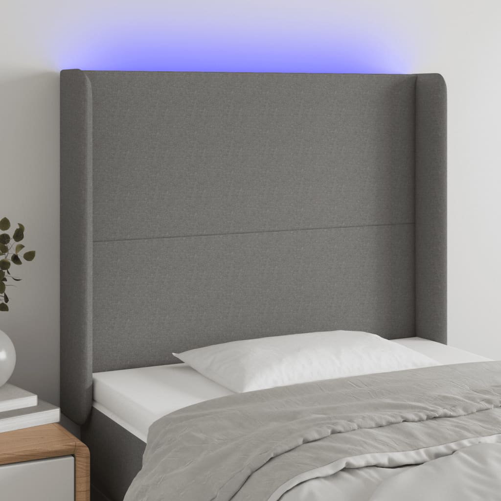 Hoofdbord LED 103x16x118/128 cm stof donkergrijs is nu te koop bij PeponiXL, paradijselijk wonen!