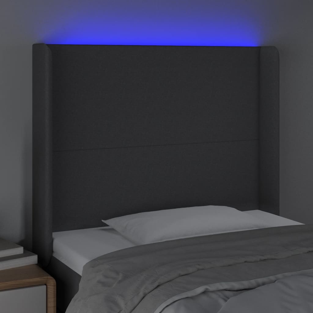 Hoofdbord LED 103x16x118/128 cm stof zwart is nu te koop bij PeponiXL, paradijselijk wonen!