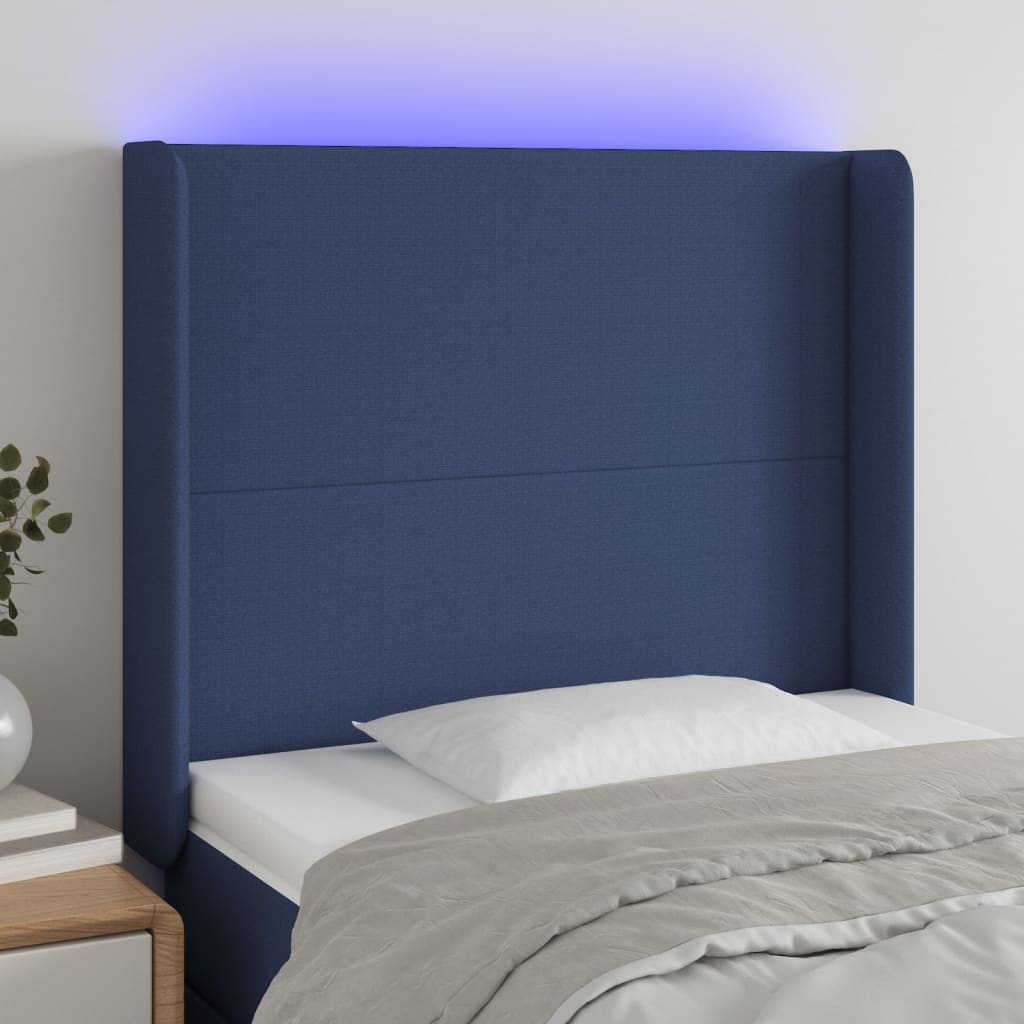 Hoofdbord LED 103x16x118/128 cm stof blauw is nu te koop bij PeponiXL, paradijselijk wonen!