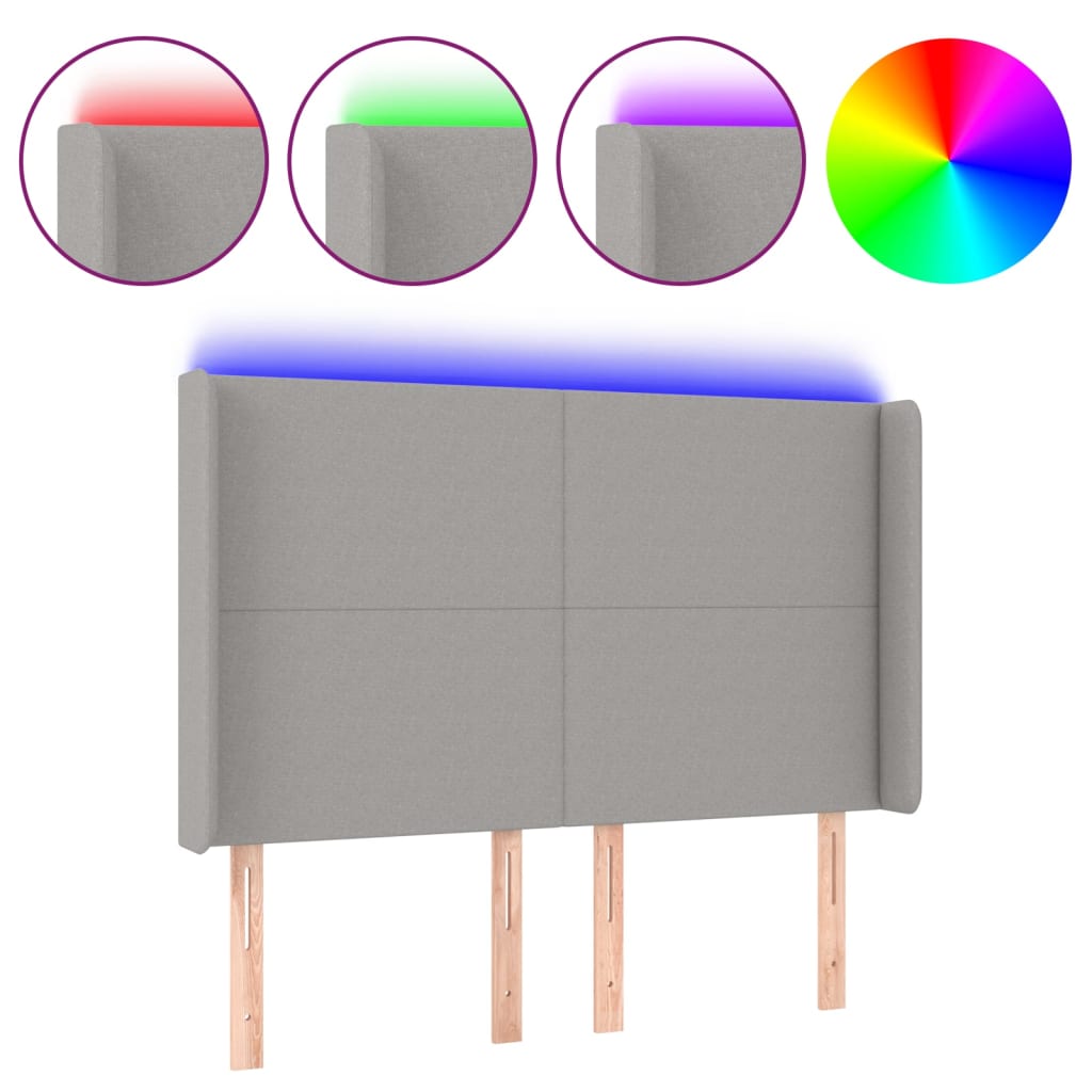 Hoofdbord LED 147x16x118/128 cm stof lichtgrijs is nu te koop bij PeponiXL, paradijselijk wonen!