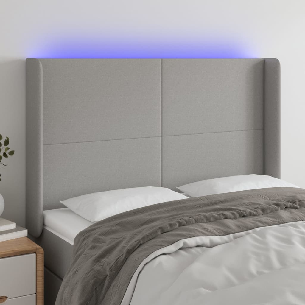 Hoofdbord LED 147x16x118/128 cm stof lichtgrijs is nu te koop bij PeponiXL, paradijselijk wonen!