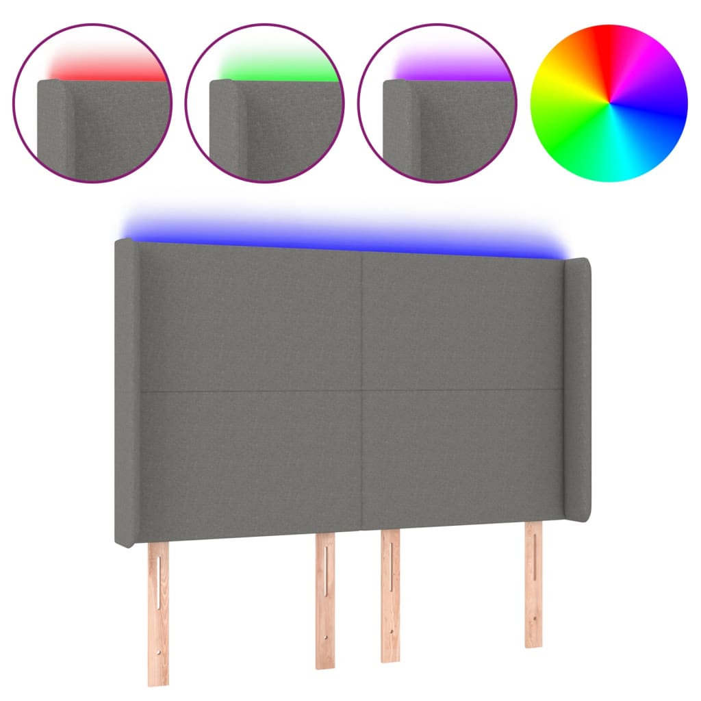 Hoofdbord LED 147x16x118/128 cm stof donkergrijs is nu te koop bij PeponiXL, paradijselijk wonen!