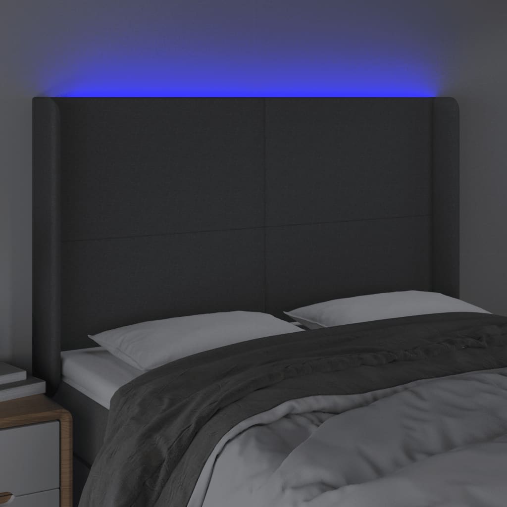 Hoofdbord LED 147x16x118/128 cm stof donkergrijs is nu te koop bij PeponiXL, paradijselijk wonen!