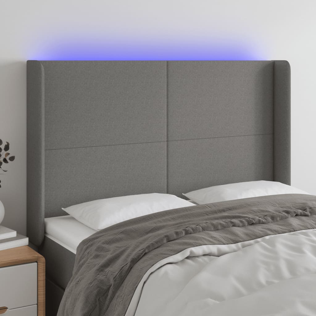 Hoofdbord LED 147x16x118/128 cm stof donkergrijs is nu te koop bij PeponiXL, paradijselijk wonen!