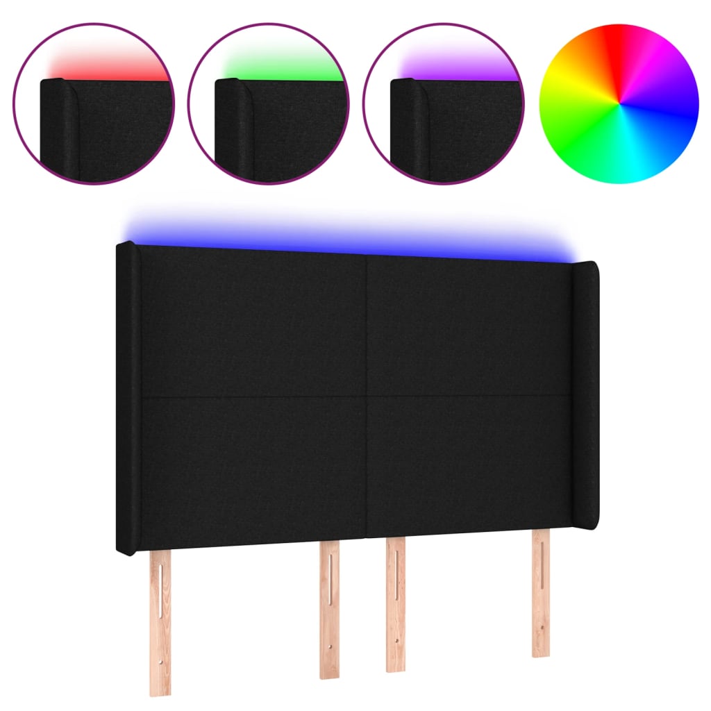 Hoofdbord LED 147x16x118/128 cm stof zwart is nu te koop bij PeponiXL, paradijselijk wonen!