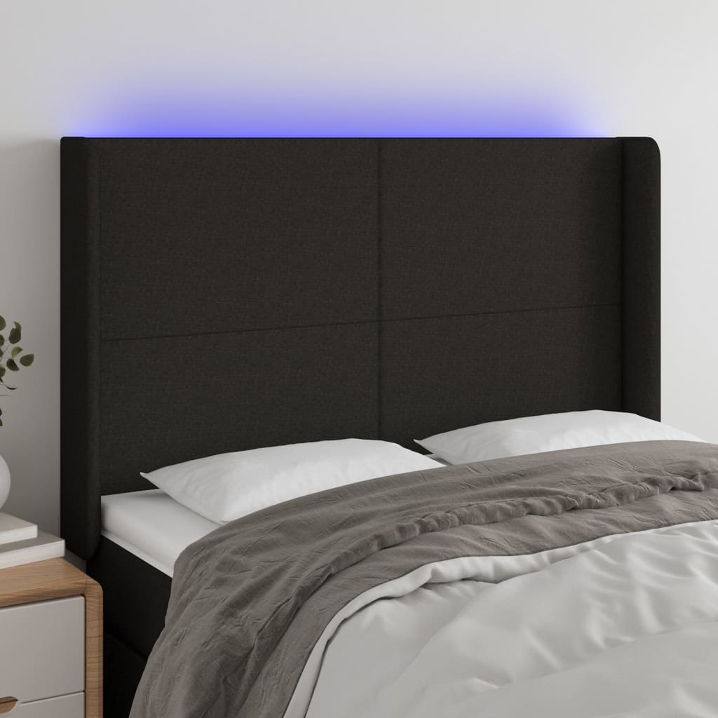 Hoofdbord LED 147x16x118/128 cm stof zwart is nu te koop bij PeponiXL, paradijselijk wonen!