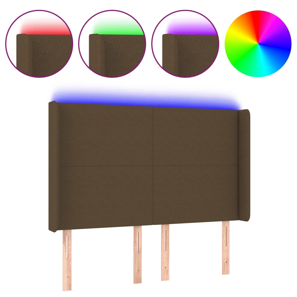Hoofdbord LED 147x16x118/128 cm stof donkerbruin is nu te koop bij PeponiXL, paradijselijk wonen!