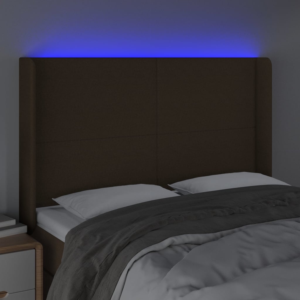 Hoofdbord LED 147x16x118/128 cm stof donkerbruin is nu te koop bij PeponiXL, paradijselijk wonen!