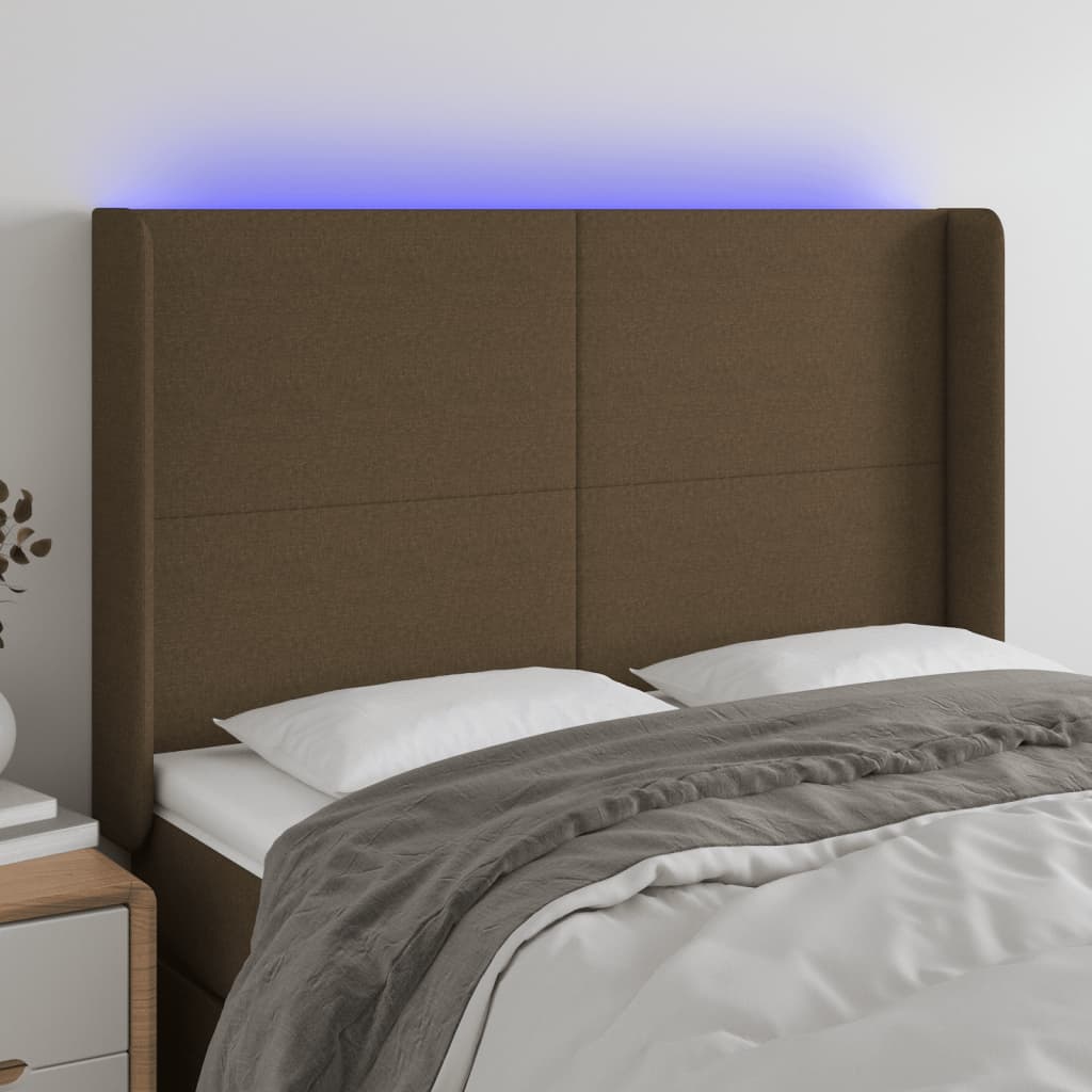 Hoofdbord LED 147x16x118/128 cm stof donkerbruin is nu te koop bij PeponiXL, paradijselijk wonen!