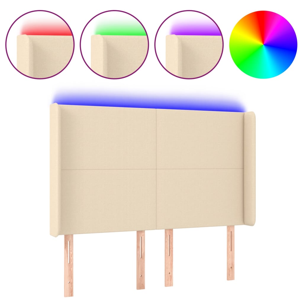 Hoofdbord LED 147x16x118/128 cm stof crèmekleurig is nu te koop bij PeponiXL, paradijselijk wonen!