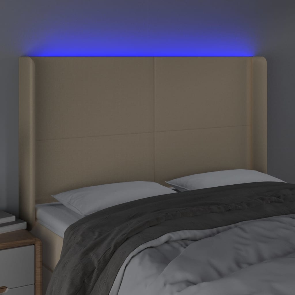 Hoofdbord LED 147x16x118/128 cm stof crèmekleurig is nu te koop bij PeponiXL, paradijselijk wonen!