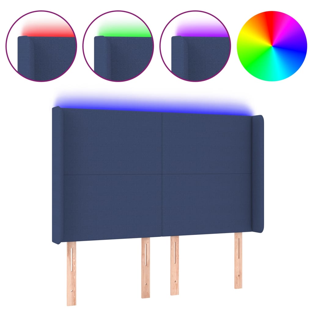 Hoofdbord LED 147x16x118/128 cm stof blauw is nu te koop bij PeponiXL, paradijselijk wonen!
