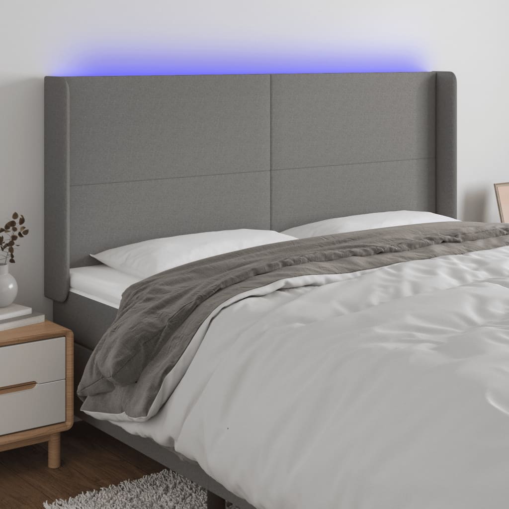 Hoofdbord LED 163x16x118/128 cm stof donkergrijs is nu te koop bij PeponiXL, paradijselijk wonen!