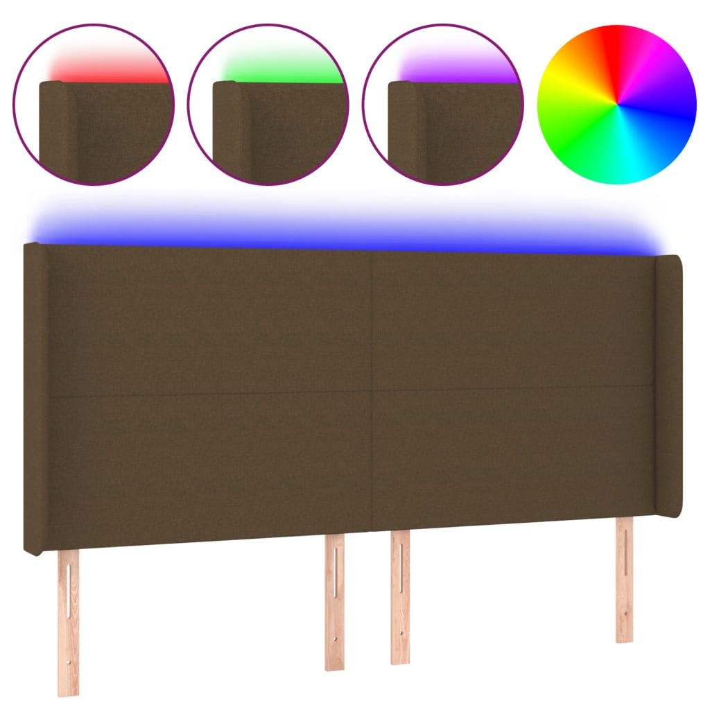 Hoofdbord LED 163x16x118/128 cm stof donkerbruin is nu te koop bij PeponiXL, paradijselijk wonen!