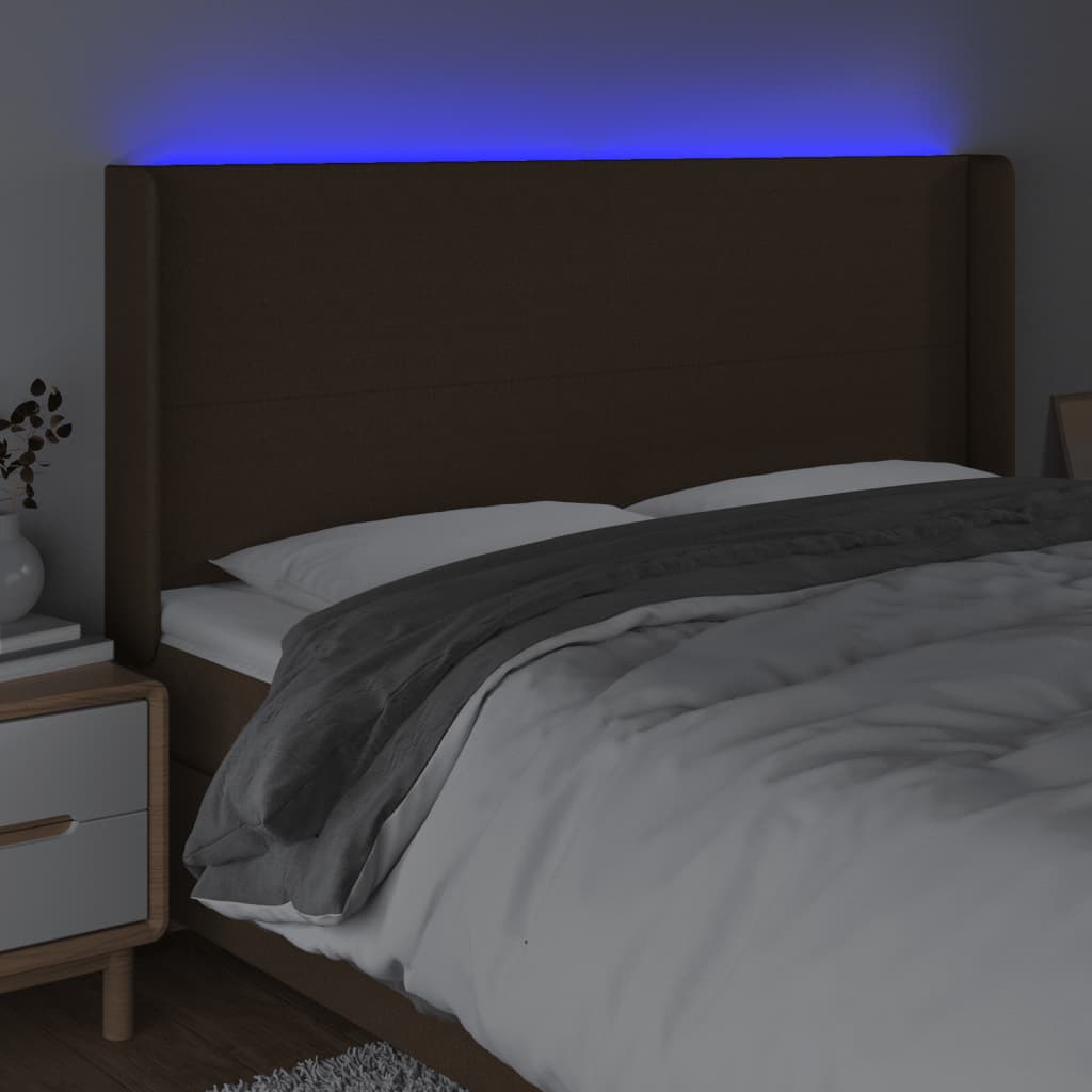 Hoofdbord LED 163x16x118/128 cm stof donkerbruin is nu te koop bij PeponiXL, paradijselijk wonen!