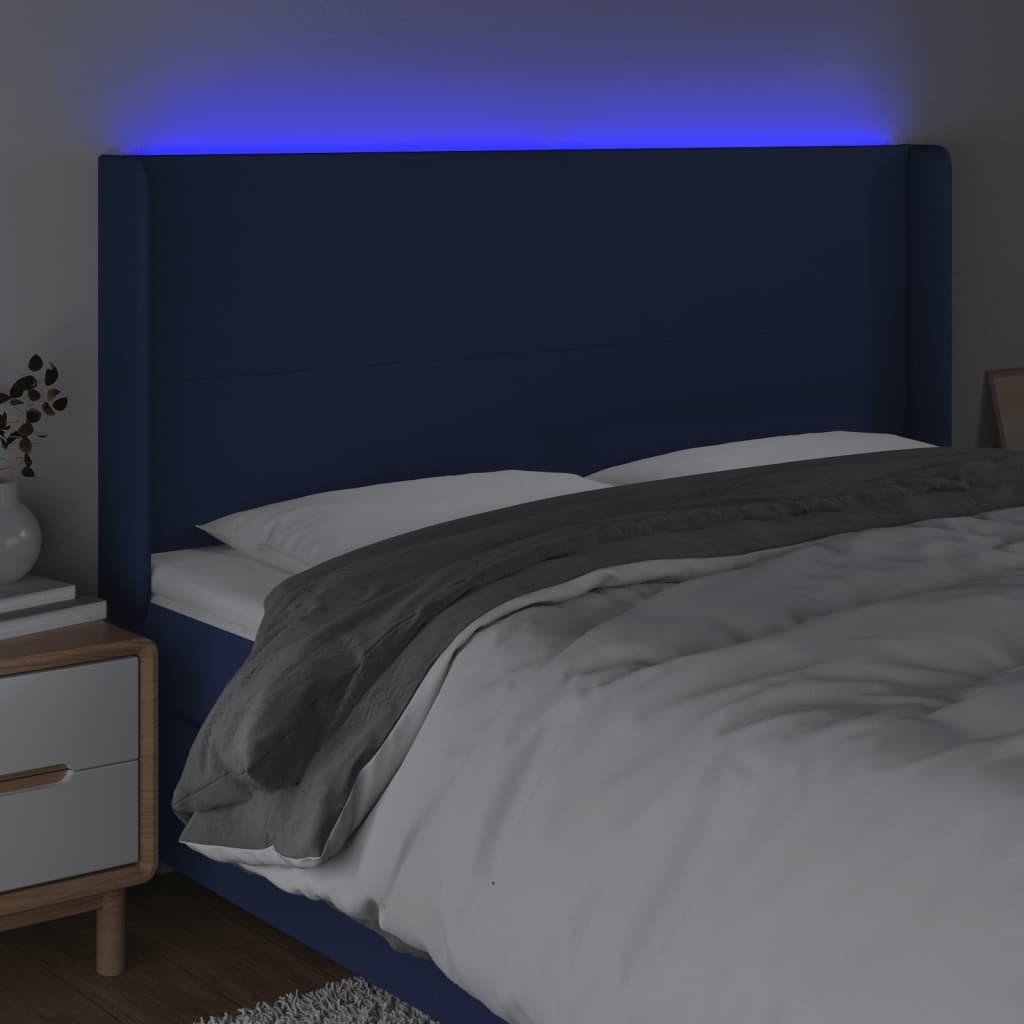 Hoofdbord LED 163x16x118/128 cm stof blauw is nu te koop bij PeponiXL, paradijselijk wonen!