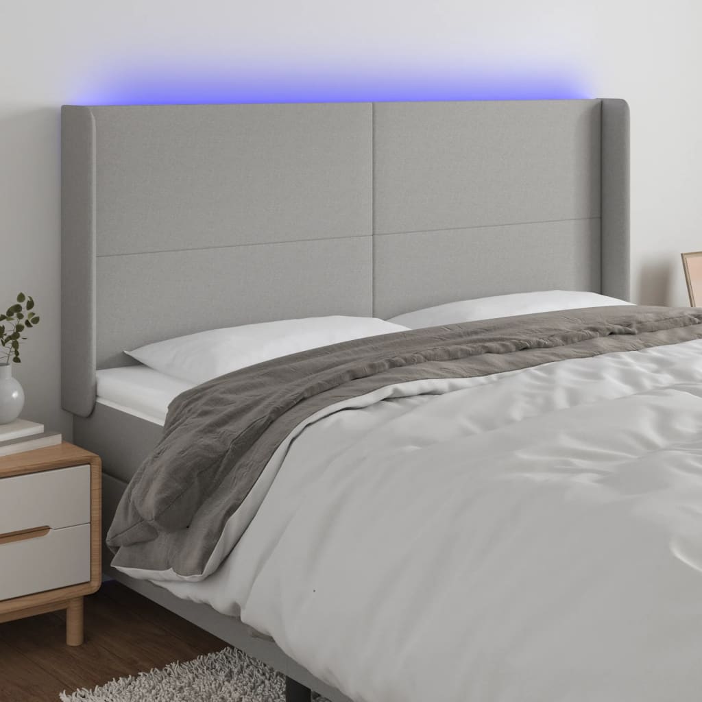 Hoofdbord LED 183x16x118/128 cm stof lichtgrijs is nu te koop bij PeponiXL, paradijselijk wonen!