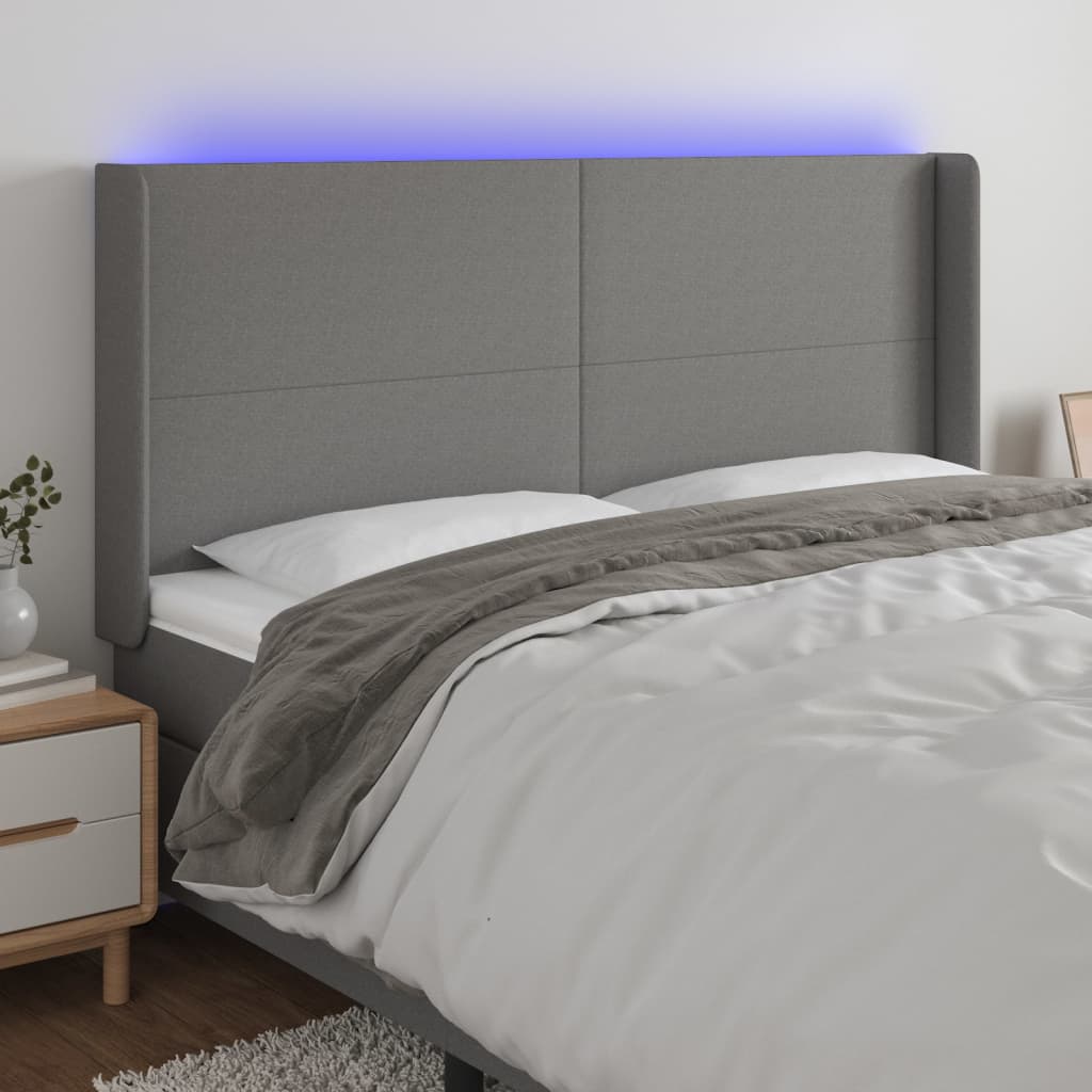 Hoofdbord LED 183x16x118/128 cm stof donkergrijs is nu te koop bij PeponiXL, paradijselijk wonen!