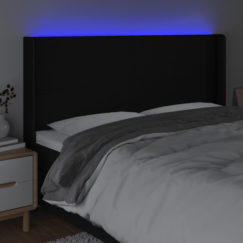Hoofdbord LED 183x16x118/128 cm stof zwart is nu te koop bij PeponiXL, paradijselijk wonen!