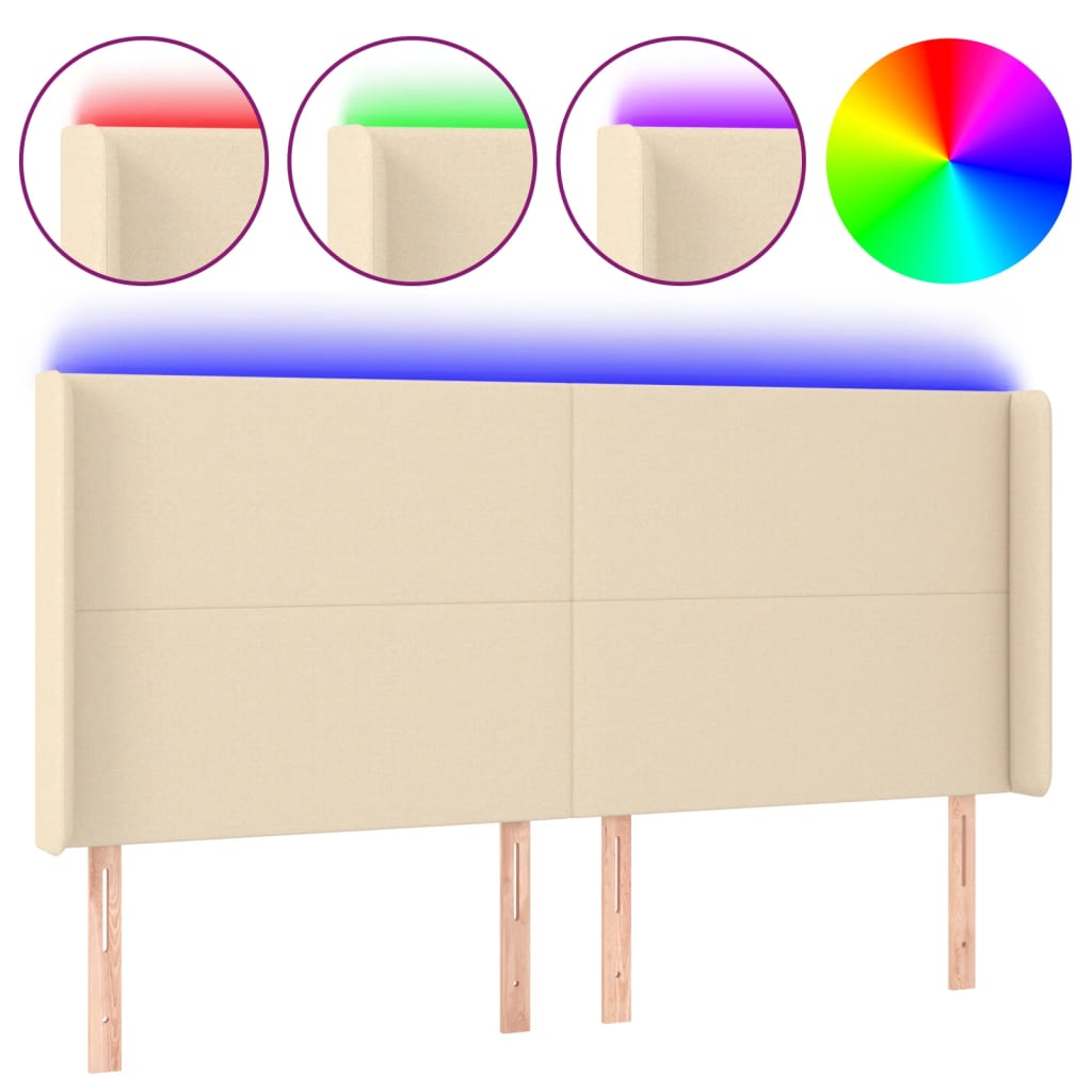 Hoofdbord LED 183x16x118/128 cm stof crèmekleurig is nu te koop bij PeponiXL, paradijselijk wonen!