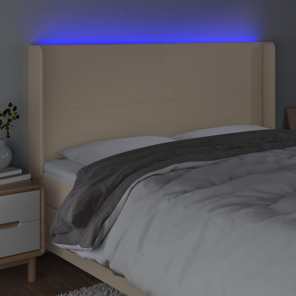 Hoofdbord LED 183x16x118/128 cm stof crèmekleurig is nu te koop bij PeponiXL, paradijselijk wonen!