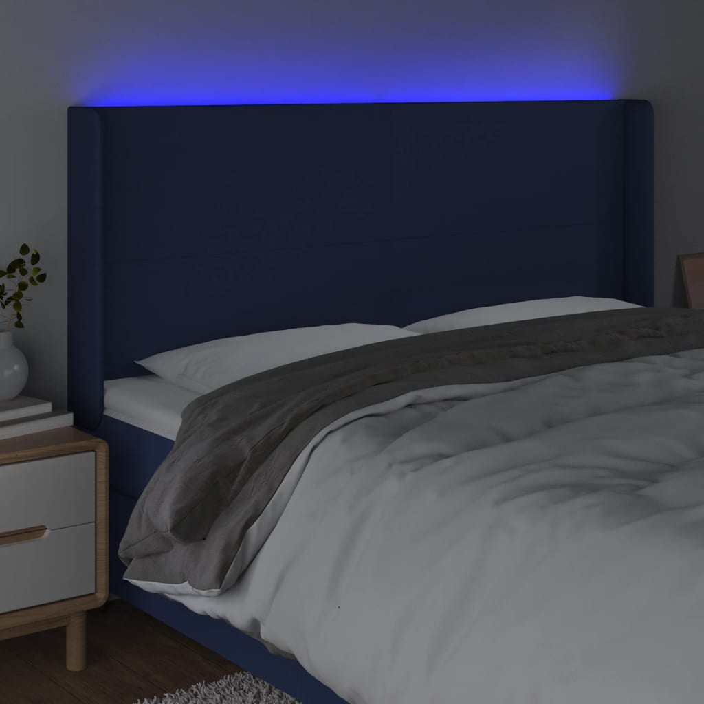 Hoofdbord LED 183x16x118/128 cm stof blauw is nu te koop bij PeponiXL, paradijselijk wonen!