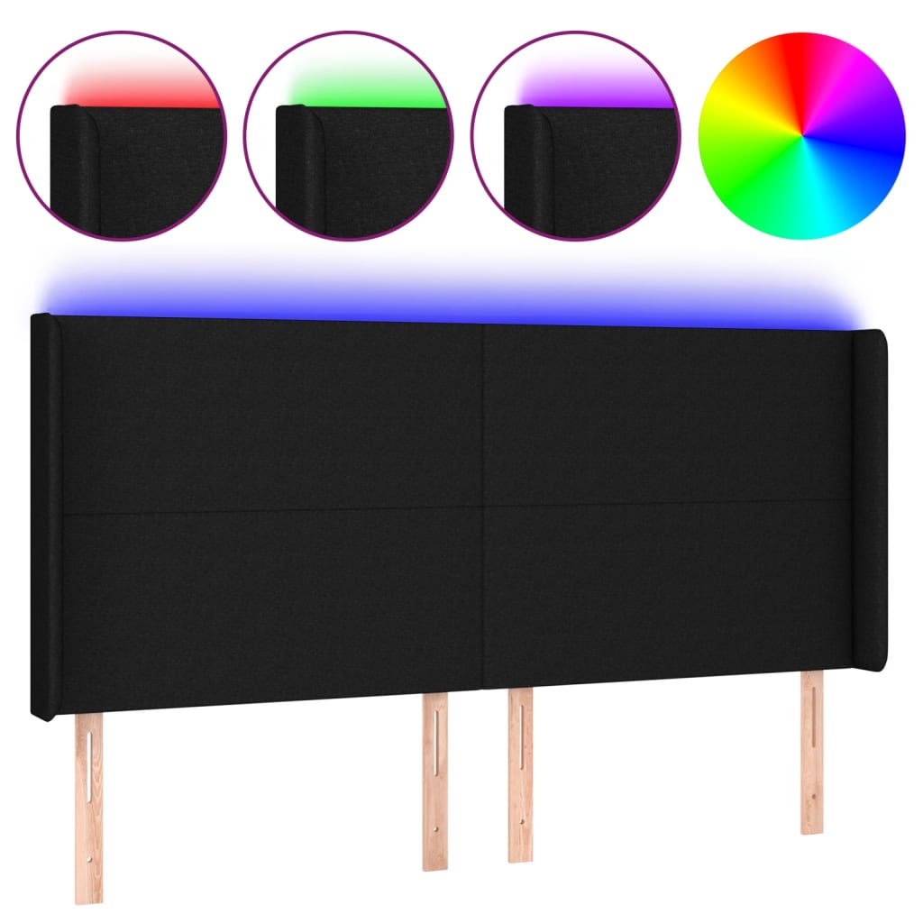 Hoofdbord LED 203x16x118/128 cm stof zwart is nu te koop bij PeponiXL, paradijselijk wonen!
