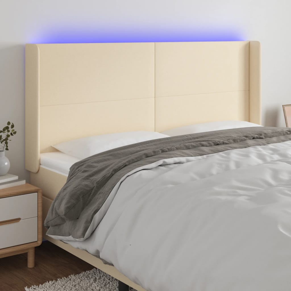 Hoofdbord LED 203x16x118/128 cm stof crèmekleurig is nu te koop bij PeponiXL, paradijselijk wonen!