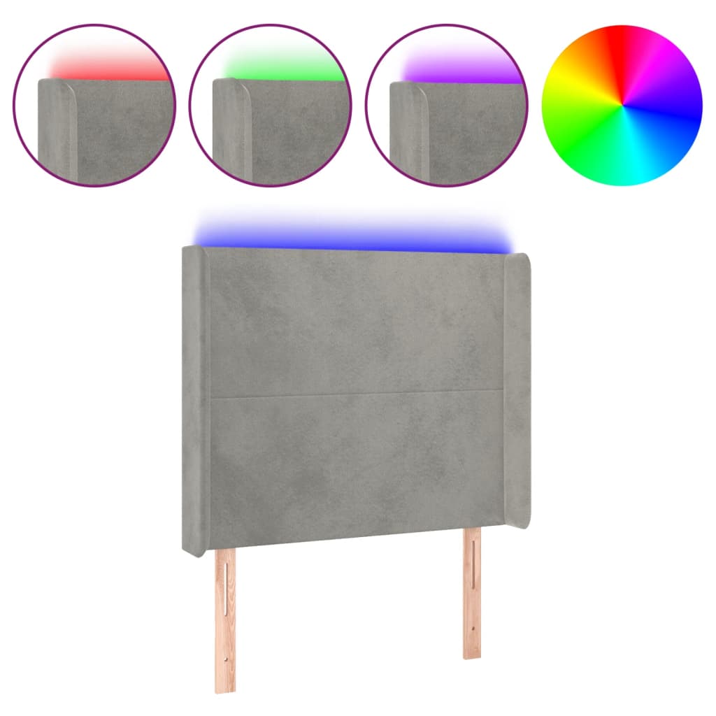 Hoofdbord LED 83x16x118/128 cm fluweel lichtgrijs is nu te koop bij PeponiXL, paradijselijk wonen!