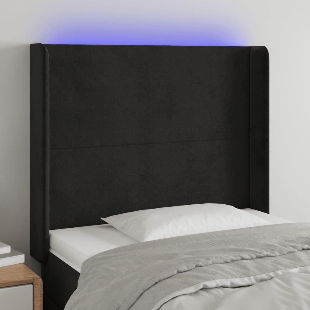 Hoofdbord LED 83x16x118/128 cm fluweel zwart is nu te koop bij PeponiXL, paradijselijk wonen!
