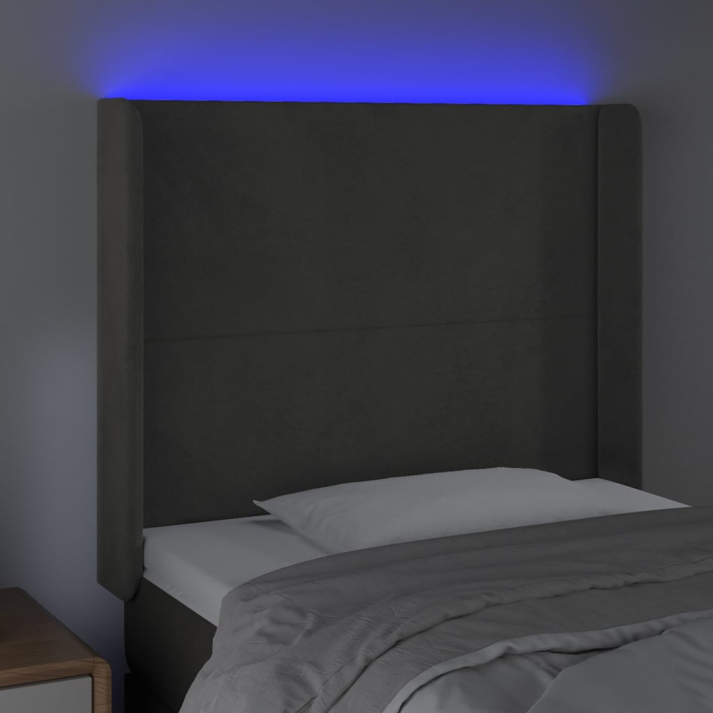 Hoofdbord LED 93x16x118/128 cm fluweel donkergrijs is nu te koop bij PeponiXL, paradijselijk wonen!