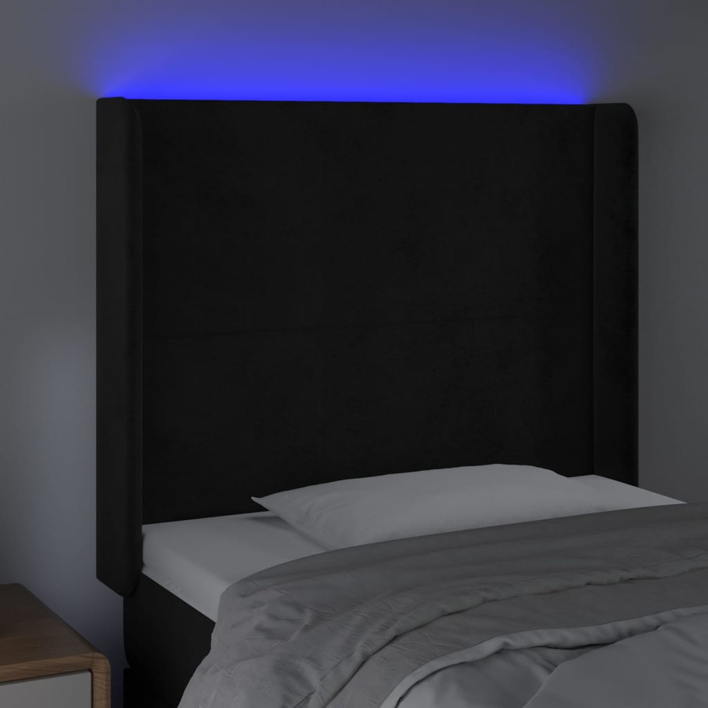 Hoofdbord LED 93x16x118/128 cm fluweel zwart is nu te koop bij PeponiXL, paradijselijk wonen!
