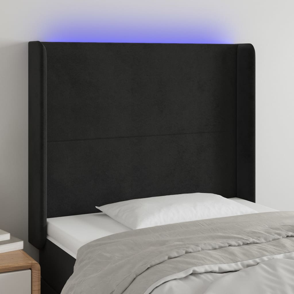 Hoofdbord LED 93x16x118/128 cm fluweel zwart is nu te koop bij PeponiXL, paradijselijk wonen!