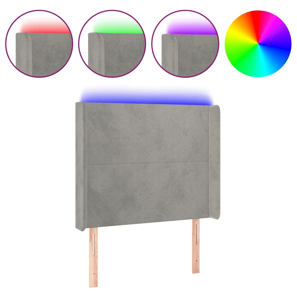 Hoofdbord LED 103x16x118/128 cm fluweel lichtgrijs is nu te koop bij PeponiXL, paradijselijk wonen!