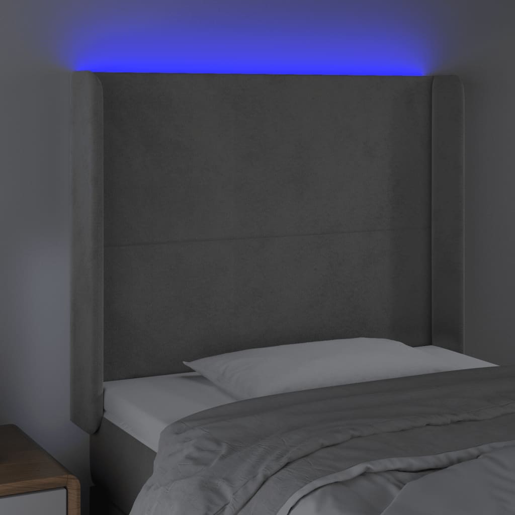 Hoofdbord LED 103x16x118/128 cm fluweel lichtgrijs is nu te koop bij PeponiXL, paradijselijk wonen!