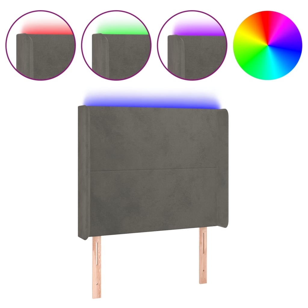 Hoofdbord LED 103x16x118/128 cm fluweel donkergrijs is nu te koop bij PeponiXL, paradijselijk wonen!