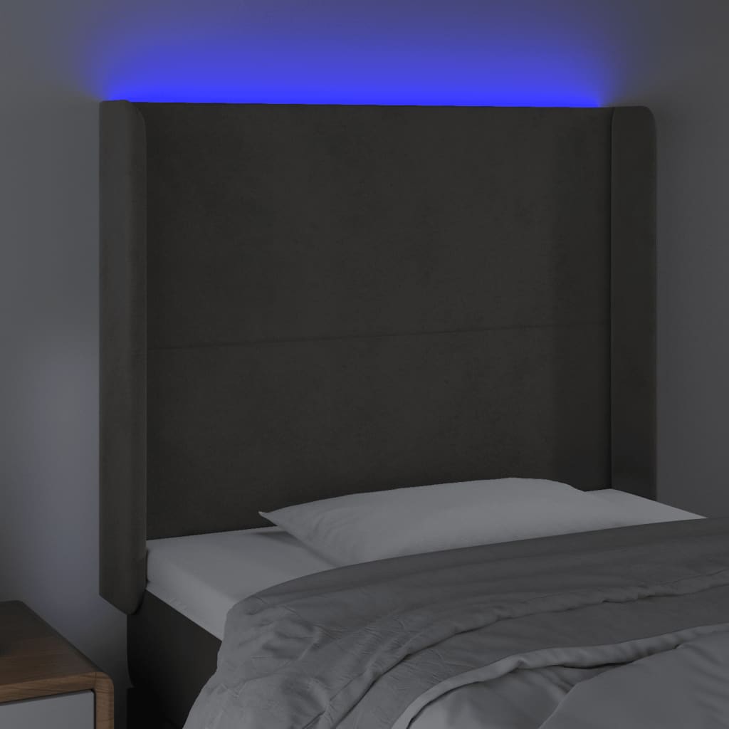Hoofdbord LED 103x16x118/128 cm fluweel donkergrijs is nu te koop bij PeponiXL, paradijselijk wonen!