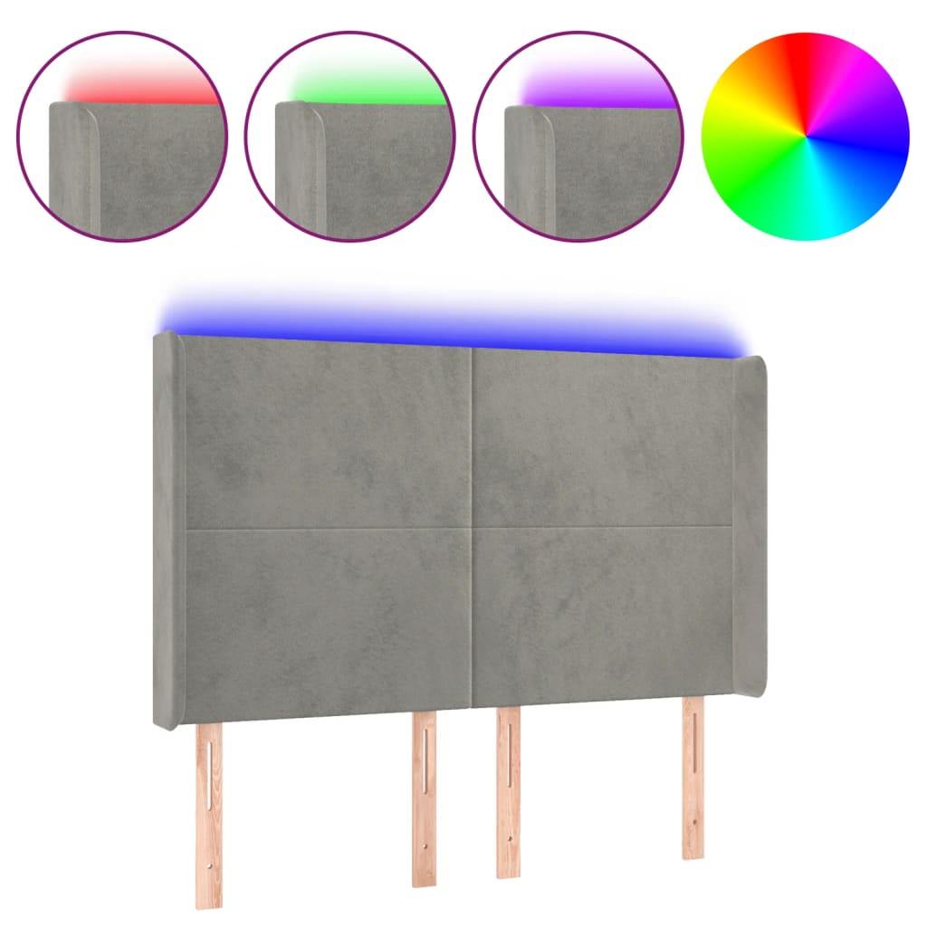 Hoofdbord LED 147x16x118/128 cm fluweel lichtgrijs is nu te koop bij PeponiXL, paradijselijk wonen!