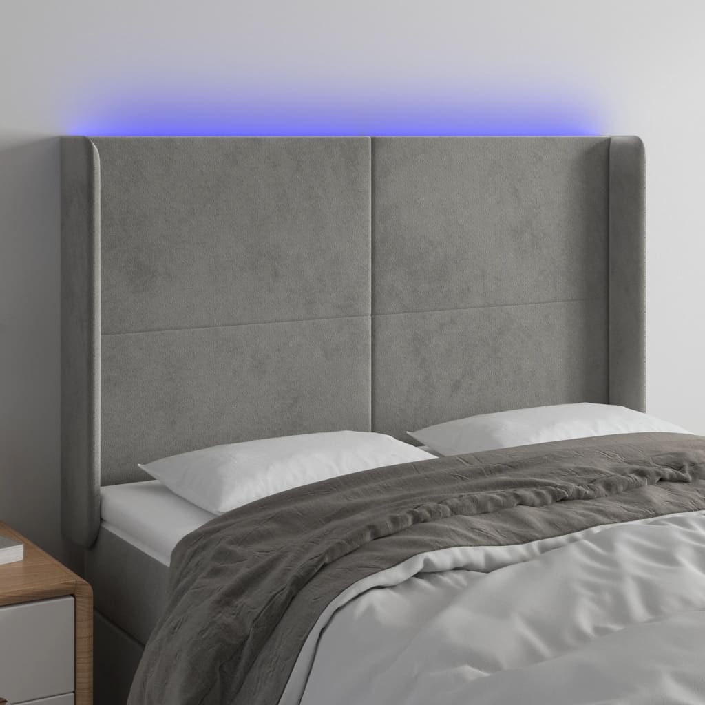 Hoofdbord LED 147x16x118/128 cm fluweel lichtgrijs is nu te koop bij PeponiXL, paradijselijk wonen!