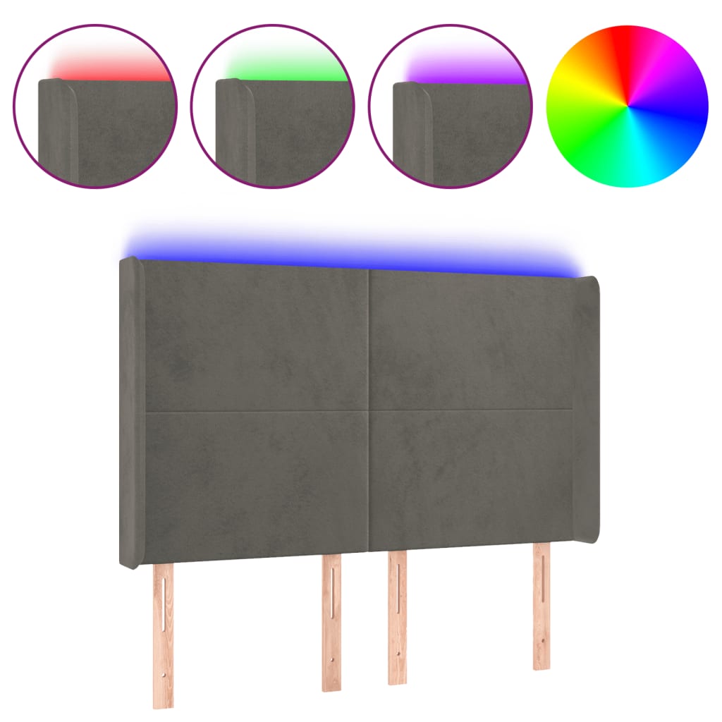 Hoofdbord LED 147x16x118/128 cm fluweel donkergrijs is nu te koop bij PeponiXL, paradijselijk wonen!