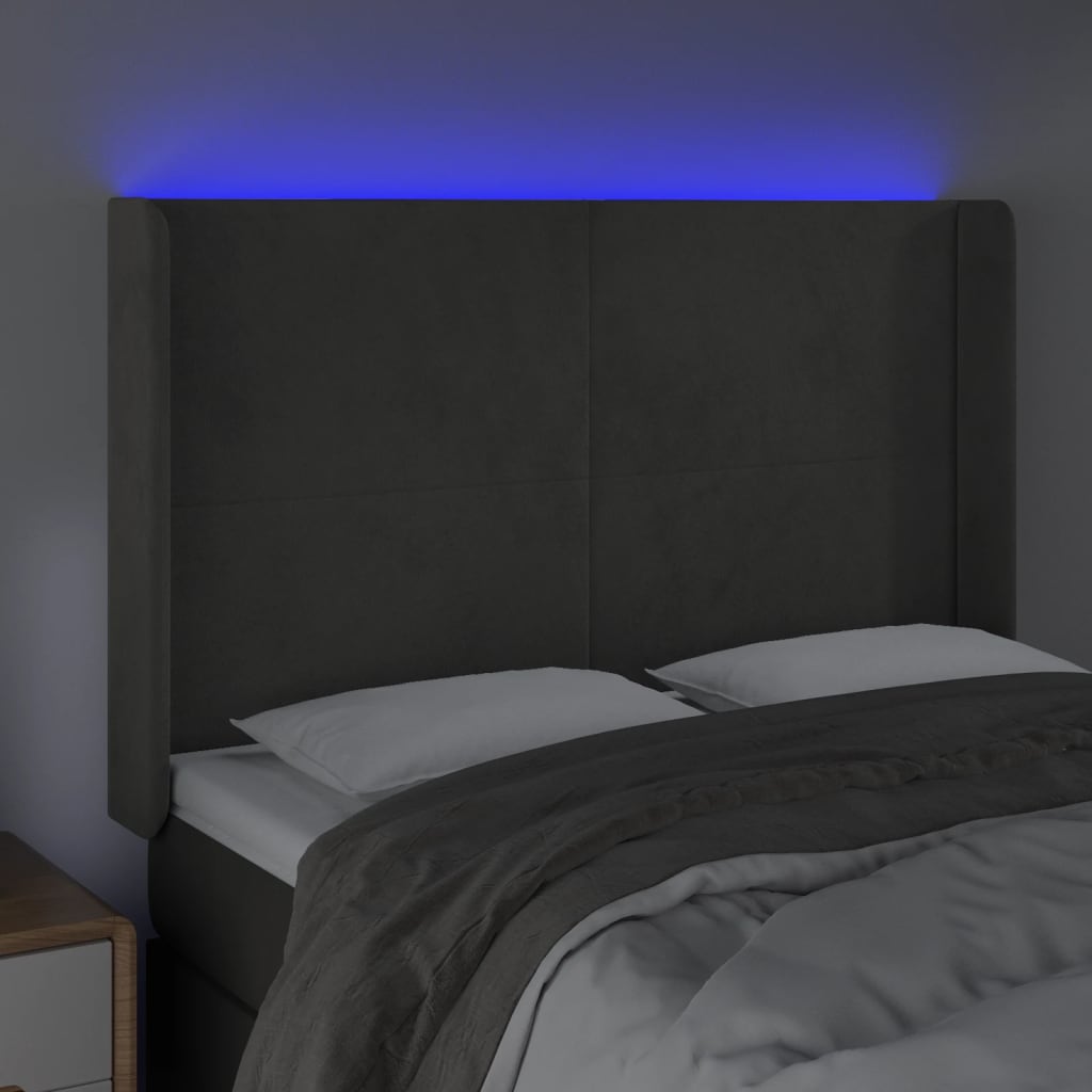 Hoofdbord LED 147x16x118/128 cm fluweel donkergrijs is nu te koop bij PeponiXL, paradijselijk wonen!