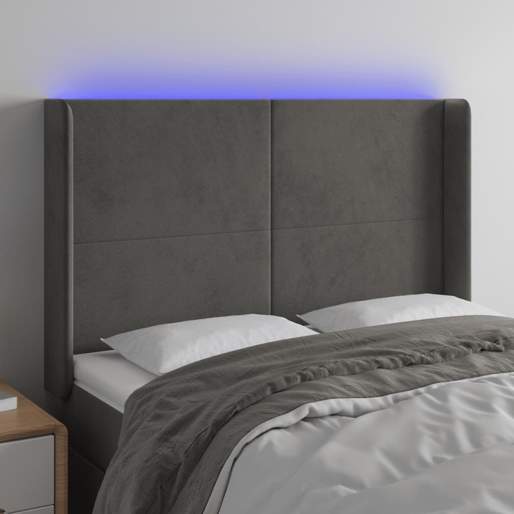Hoofdbord LED 147x16x118/128 cm fluweel donkergrijs is nu te koop bij PeponiXL, paradijselijk wonen!