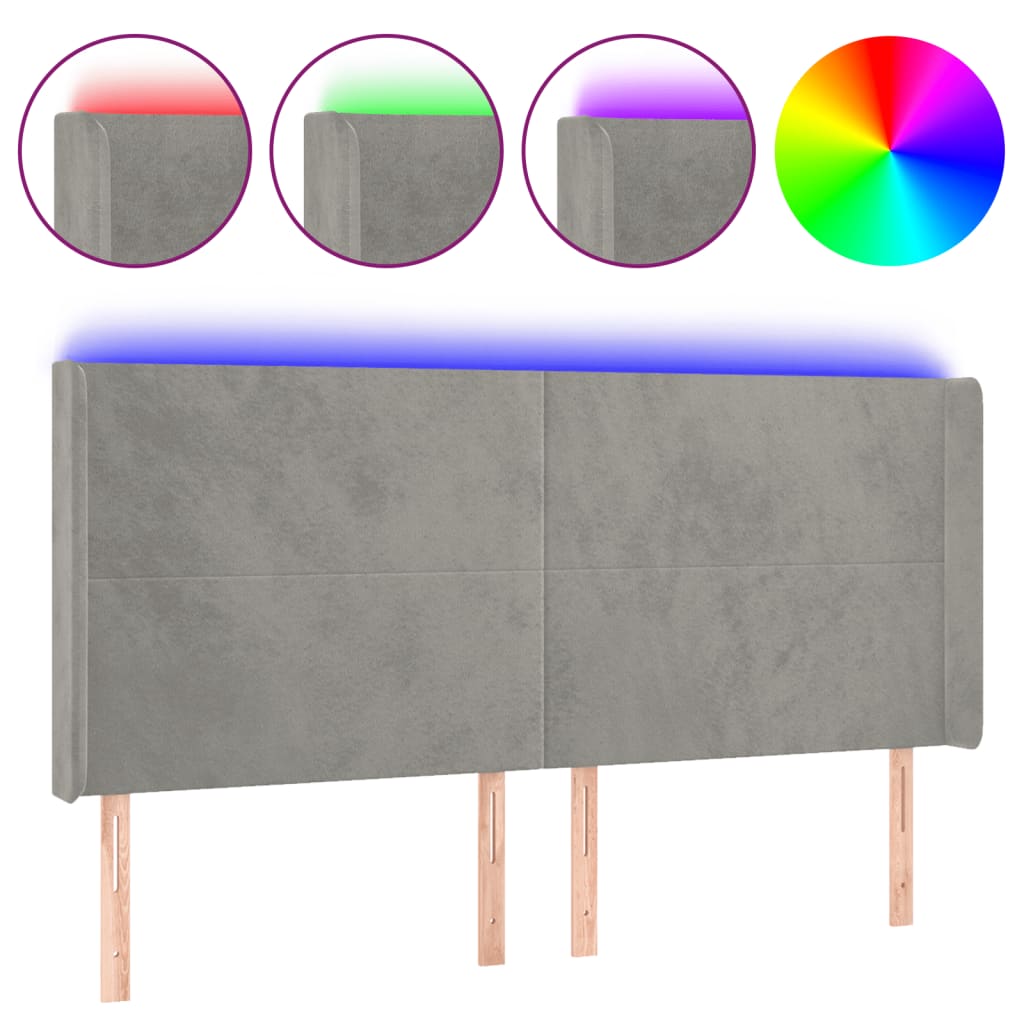 Hoofdbord LED 163x16x118/128 cm fluweel lichtgrijs is nu te koop bij PeponiXL, paradijselijk wonen!