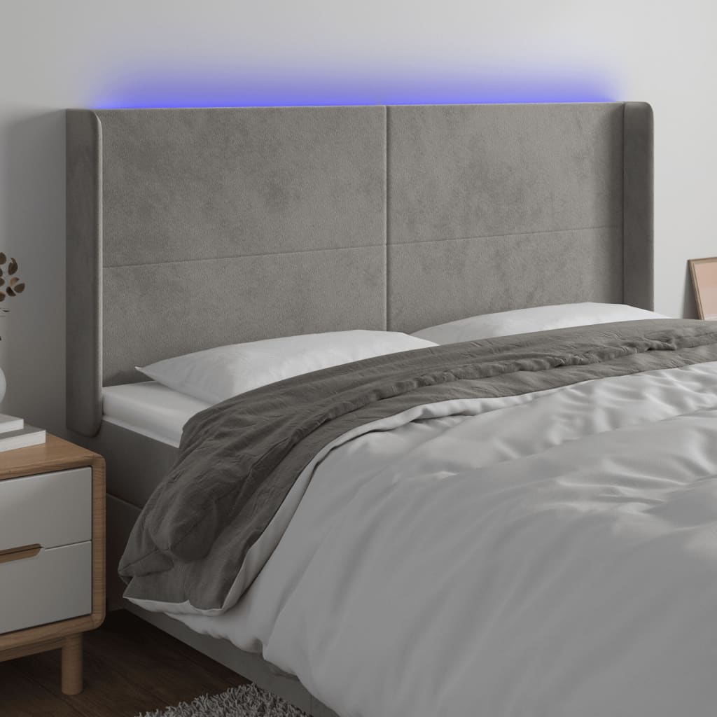 Hoofdbord LED 163x16x118/128 cm fluweel lichtgrijs is nu te koop bij PeponiXL, paradijselijk wonen!