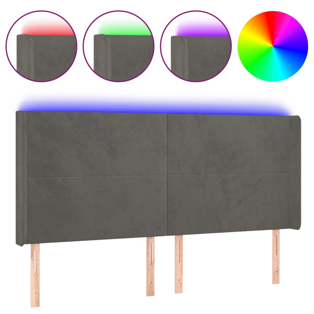 Hoofdbord LED 163x16x118/128 cm fluweel donkergrijs is nu te koop bij PeponiXL, paradijselijk wonen!