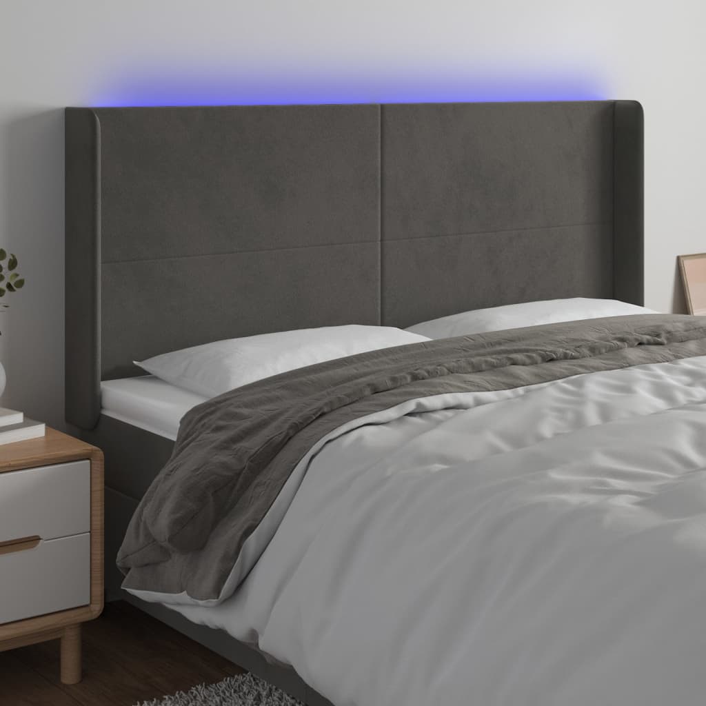 Hoofdbord LED 163x16x118/128 cm fluweel donkergrijs is nu te koop bij PeponiXL, paradijselijk wonen!