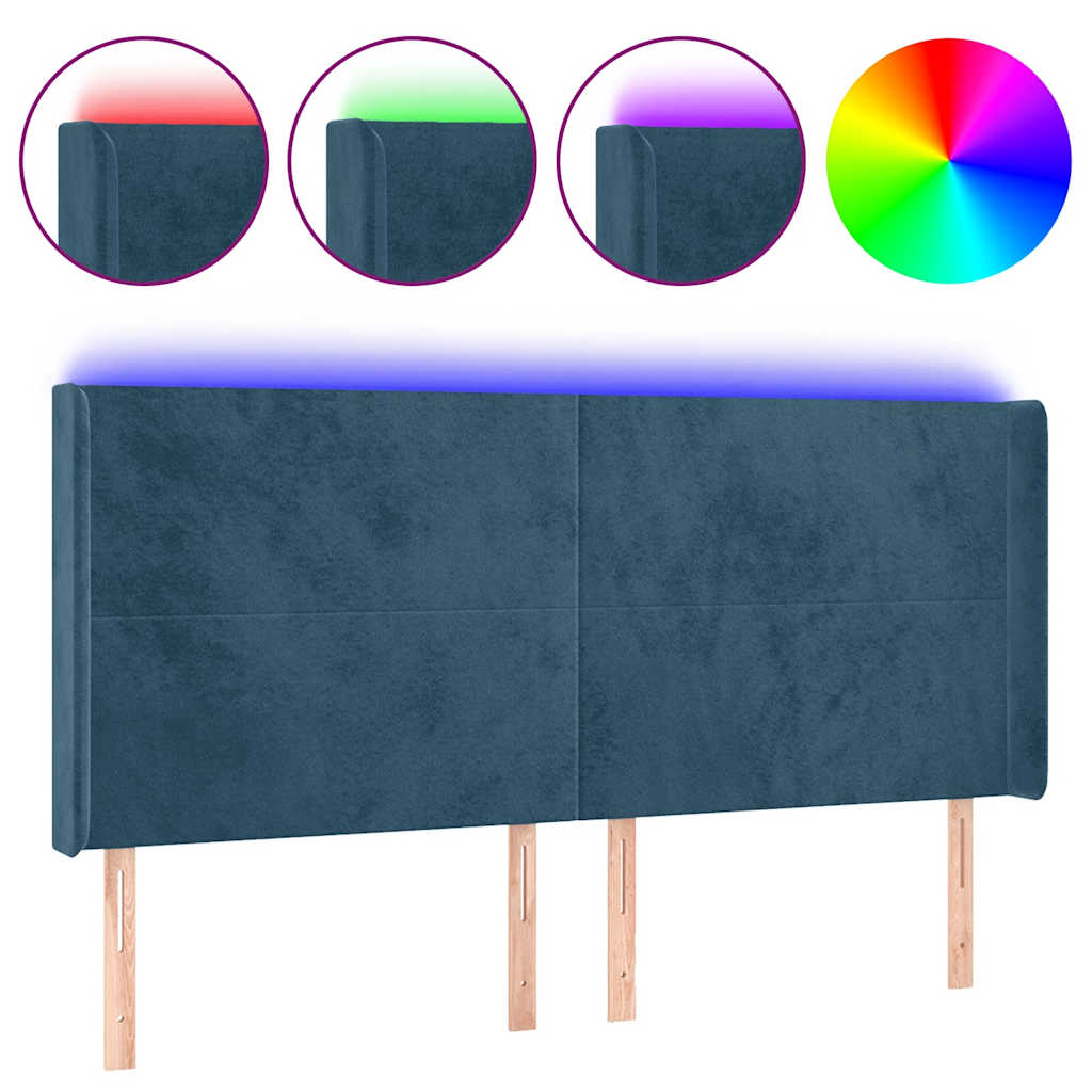Hoofdbord LED 163x16x118/128 cm fluweel donkerblauw is nu te koop bij PeponiXL, paradijselijk wonen!