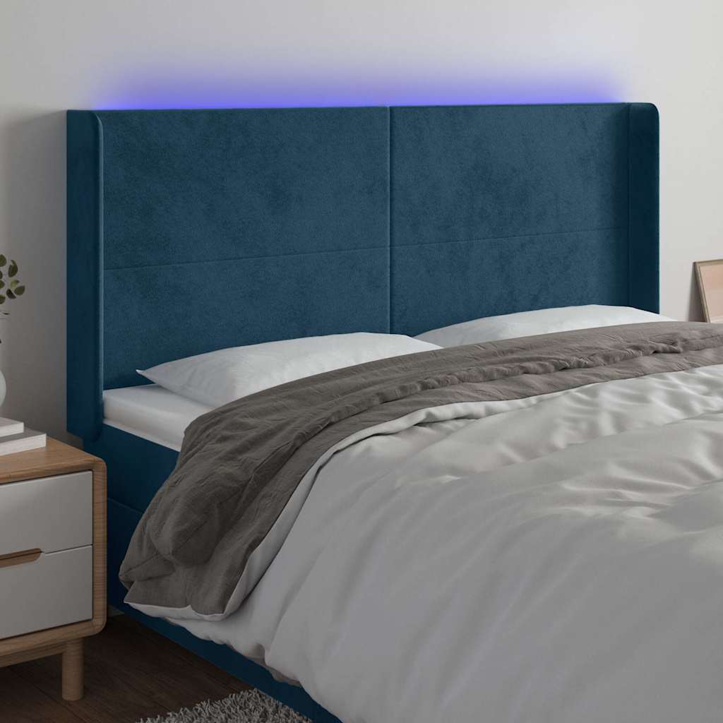 Hoofdbord LED 163x16x118/128 cm fluweel donkerblauw is nu te koop bij PeponiXL, paradijselijk wonen!